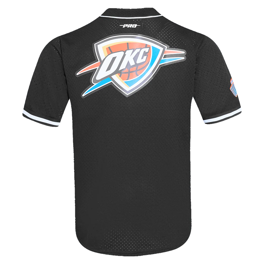 NBA OKLAHOMA CITY THUNDER CLASSIC MESH MEN'S BUTTON DOWN SHIRT (BLACK) - Image 9
