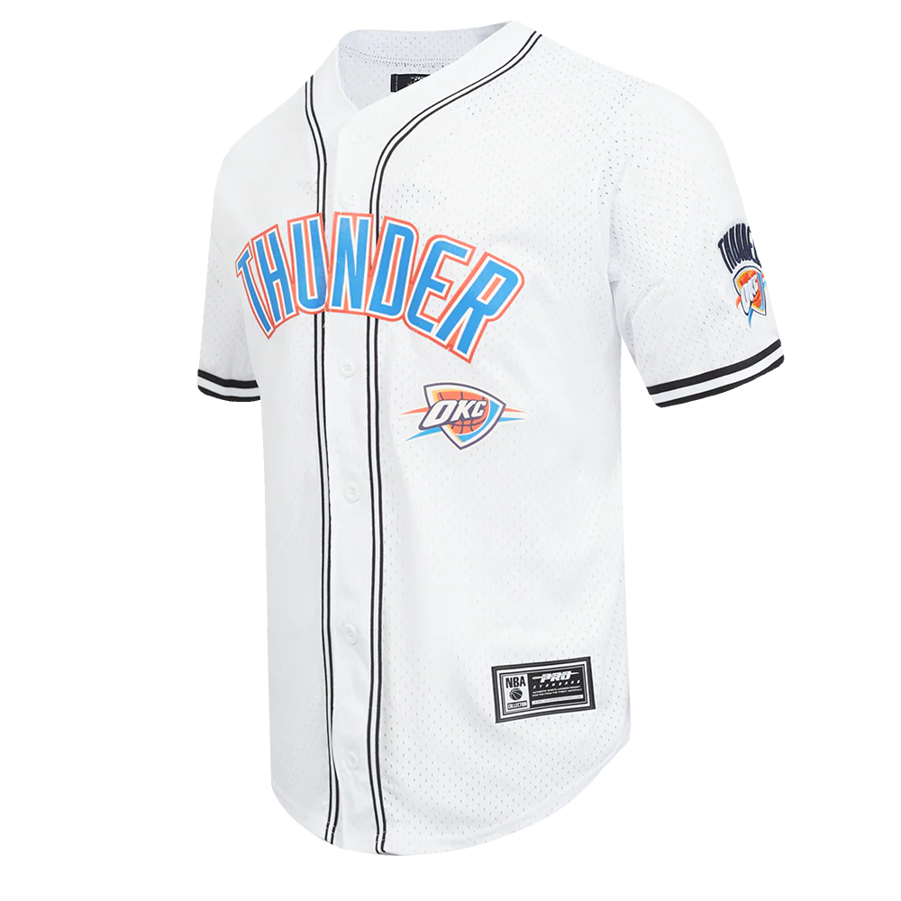 NBA OKLAHOMA CITY THUNDER CLASSIC MESH MEN'S BUTTON DOWN SHIRT (WHITE/BLACK/WHITE) - Image 3