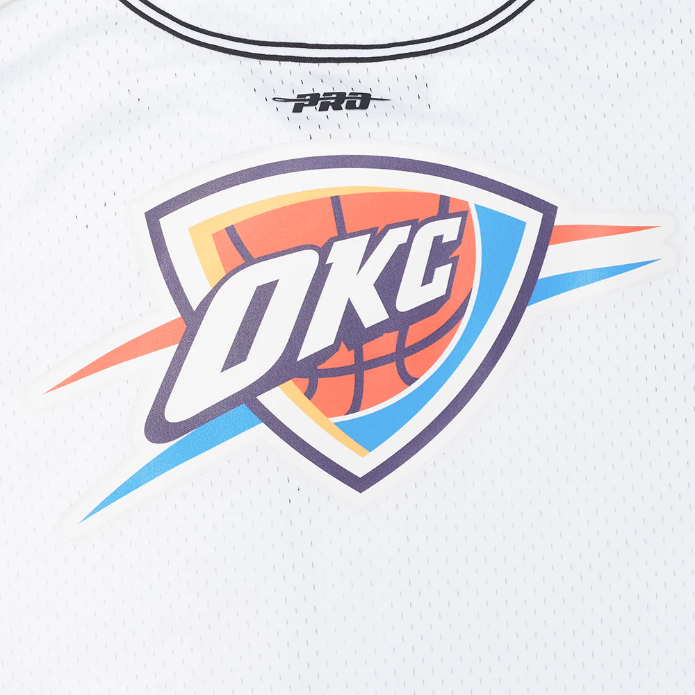 NBA OKLAHOMA CITY THUNDER CLASSIC MESH MEN'S BUTTON DOWN SHIRT (WHITE/BLACK/WHITE) - Image 7
