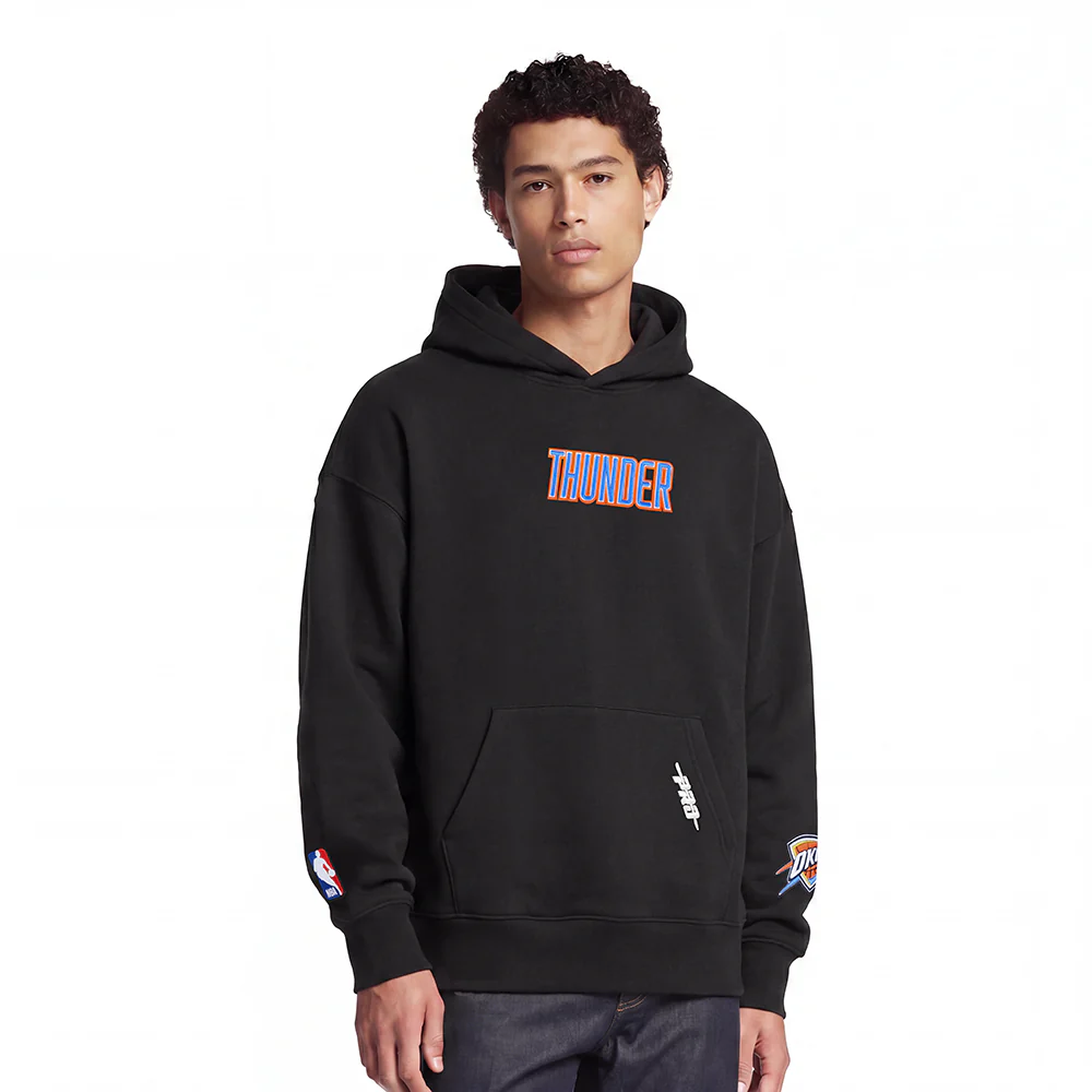 NBA OKLAHOMA CITY THUNDER WINGSPAN MEN'S DROP SHOULDER FLC PO HOODIE (BLACK) - Image 2