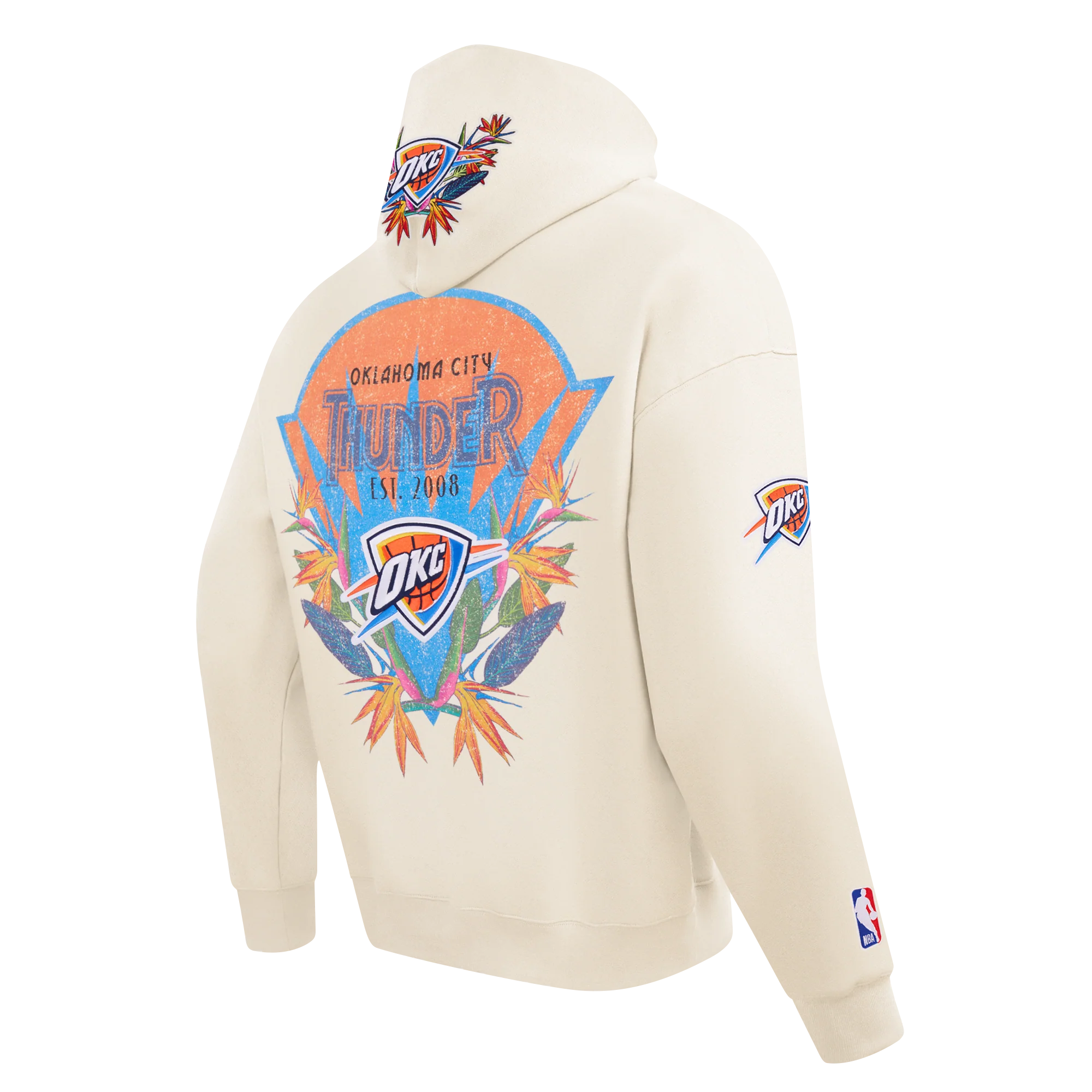 NBA OKLAHOMA CITY THUNDER PARADISE MEN'S PULL OVER HOODIE (EGGSHELL) - Image 4