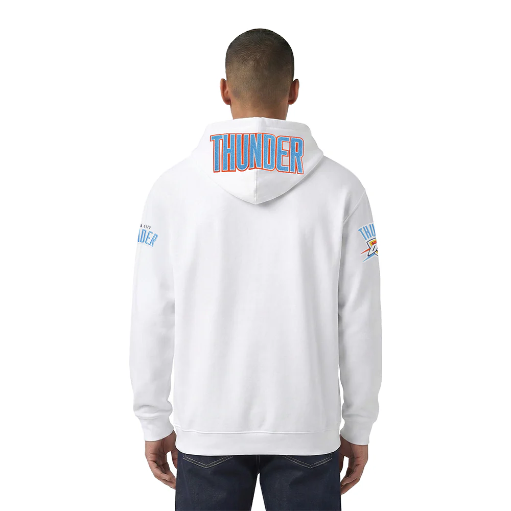 NBA OKLAHOMA CITY THUNDER CLASSIC CHENILLE MEN'S FULL ZIP PULLOVER HOODIE (WHITE) - Image 2