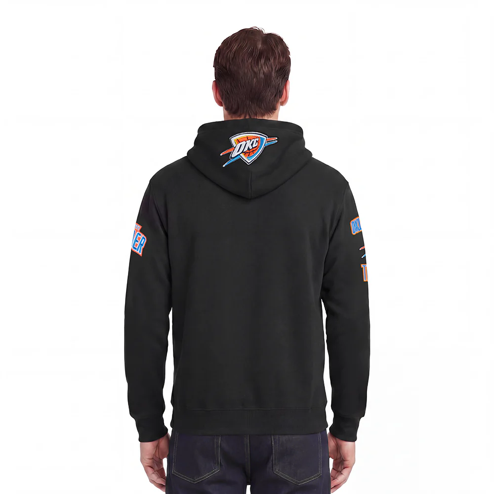 NBA OKLAHOMA CITY THUNDER RETRO CLASSIC MEN'S RIB PO HOODIE (BLACK) - Image 2