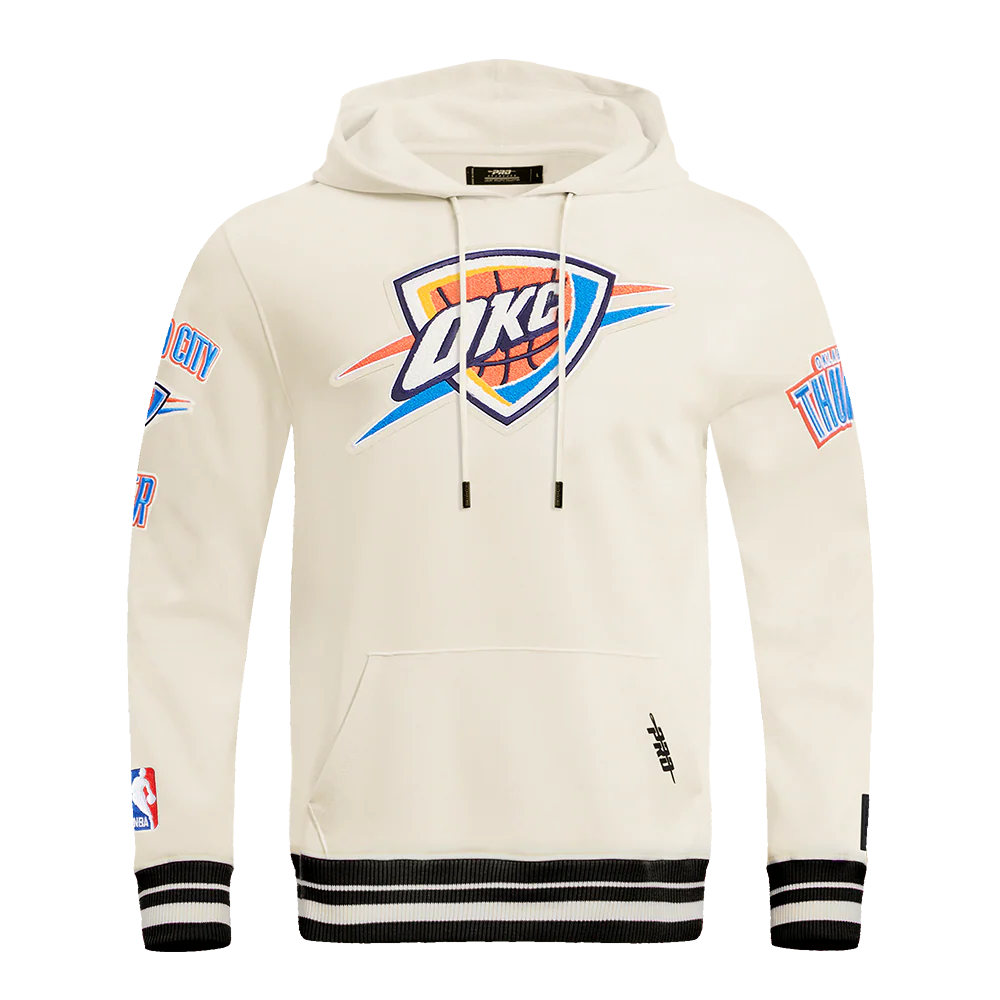 NBA OKLAHOMA CITY THUNDER RETRO CLASSIC MEN'S RIB PO HOODIE (EGGSHELL/ BLACK)