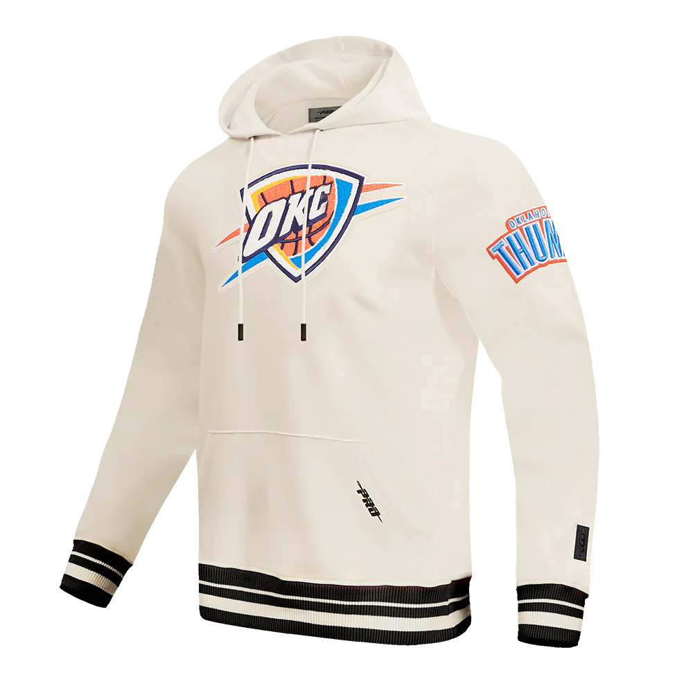 NBA OKLAHOMA CITY THUNDER RETRO CLASSIC MEN'S RIB PO HOODIE (EGGSHELL/ BLACK) - Image 2