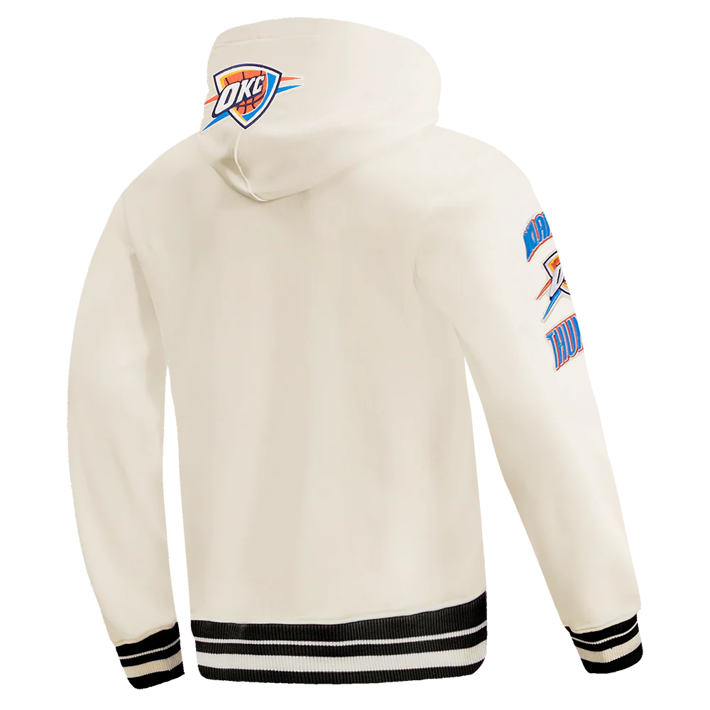 NBA OKLAHOMA CITY THUNDER RETRO CLASSIC MEN'S RIB PO HOODIE (EGGSHELL/ BLACK) - Image 4