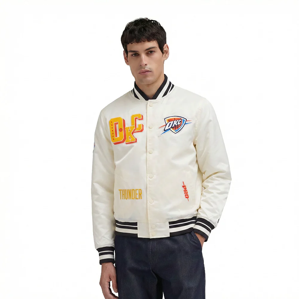 OKLAHOMA CITY THUNDER BEST OF MEN'S RIB SATIN JACKET (EGGSHELL/ BLACK) - Image 2