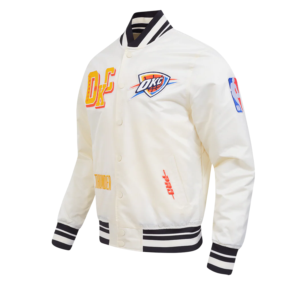 OKLAHOMA CITY THUNDER BEST OF MEN'S RIB SATIN JACKET (EGGSHELL/ BLACK) - Image 4