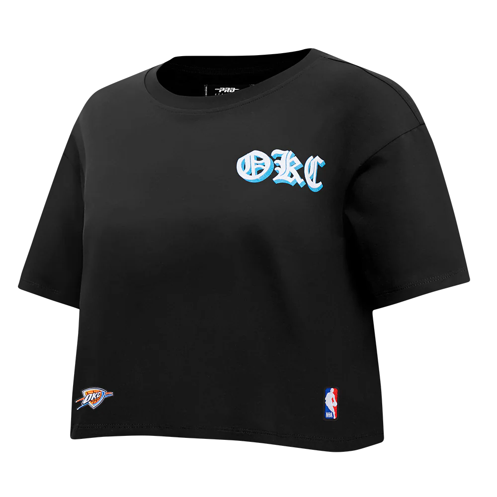 NBA OKLAHOMA CITY THUNDER OLD ENGLISH WOMEN'S SJ BOXY TEE (BLACK) - Image 4