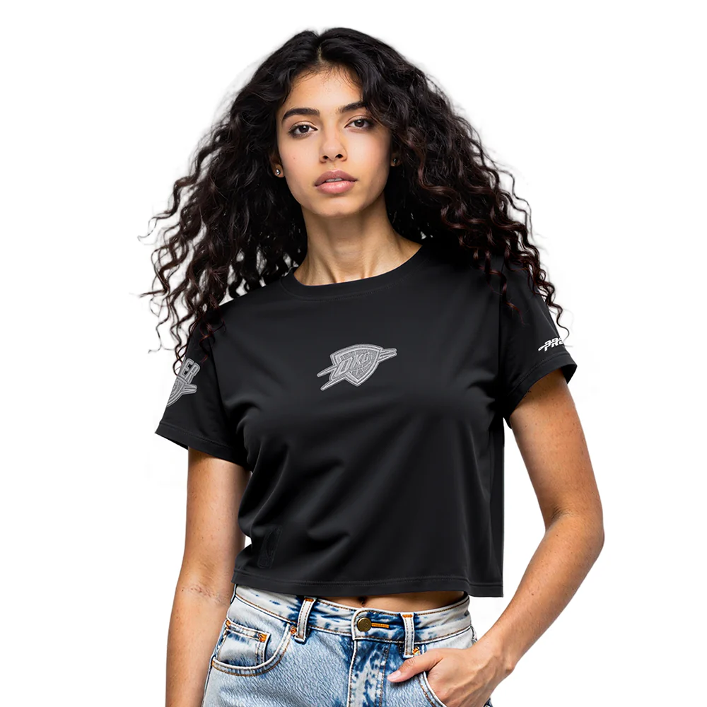 NBA OKLAHOMA CITY THUNDER REVERSE FRENCH TERRY WOMEN'S SJ BOXY TEE (BLACK)