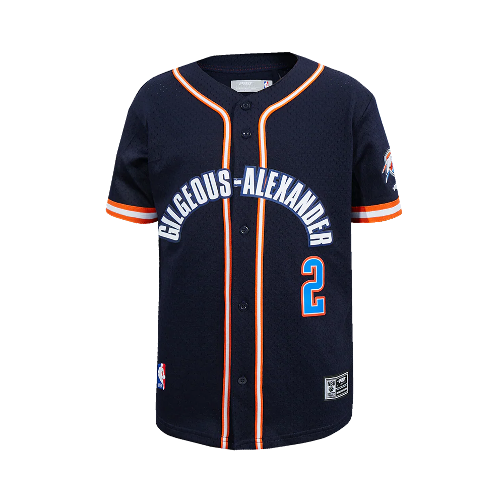 NBA OKLAHOMA CITY THUNDER SHAI GILGEOUS-ALEXANDER #2 CLASSIC MESH PNN BIG BOY'S MESH BUTTON DOWN SHIRT (MIDNIGHT NAVY/ORANGE)