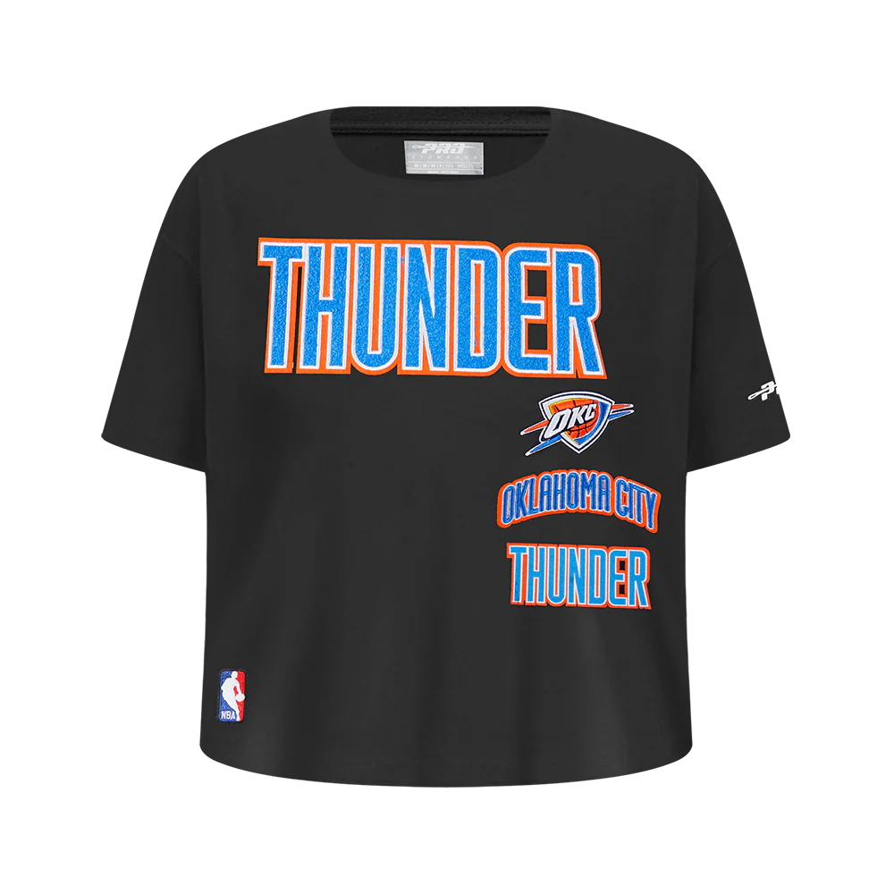 NBA OKLAHOMA CITY THUNDER RETRO CLASSIC BIG GIRLS SHORT SLEEVE BOXY TEE (BLACK)