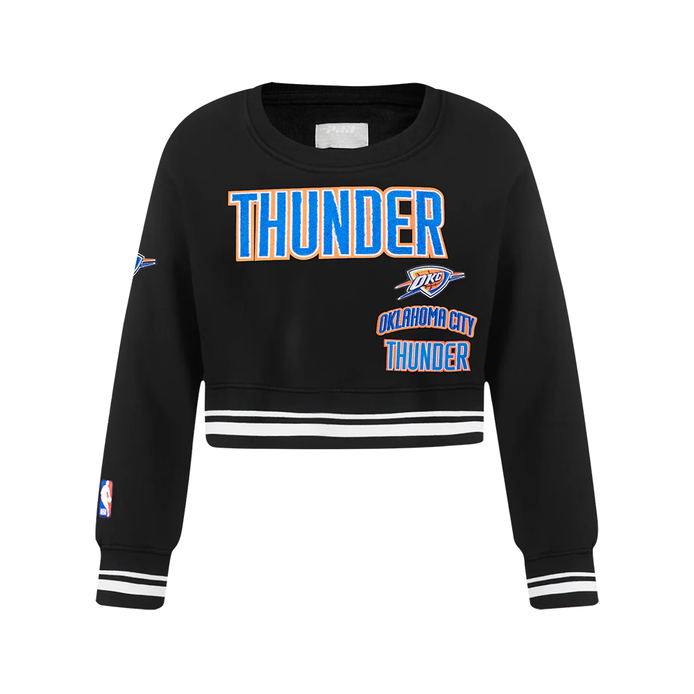 NBA OKLAHOMA CITY THUNDER RETRO CLASSIC BIG GIRLS RIB FLEECE CREWNECK (BLACK)
