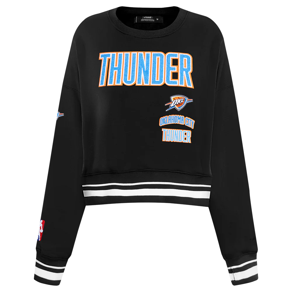 NBA OKLAHOMA CITY THUNDER RETRO CLASSIC WOMEN'S RIB FLC CREWNECK (BLACK) - Image 3