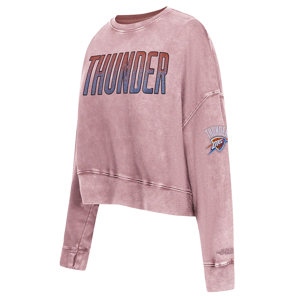 NBA OKLAHOMA CITY THUNDER WASHED JEWELS WOMEN'S CREWNECK SWEATSHIRT (WASHED MAUVE) - Image 4