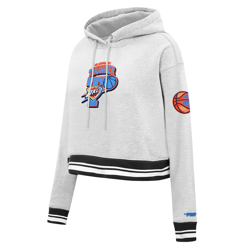 OKLAHOMA CITY THUNDER NBA FINALS 2025 WOMEN'S RIB CROPPED PO HOODIE (HEATHER GRAY/BLACK) - Image 2