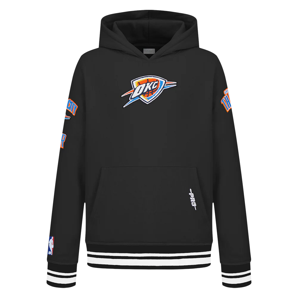 NBA OKLAHOMA CITY THUNDER RETRO CLASSIC LITTLE BOYS RIB FLEECE PULLOVER HOODIE (BLACK)
