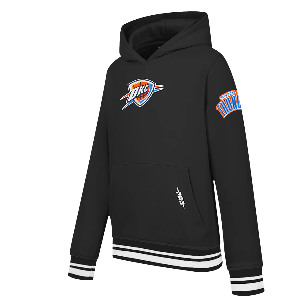 NBA OKLAHOMA CITY THUNDER RETRO CLASSIC LITTLE BOYS RIB FLEECE PULLOVER HOODIE (BLACK) - Image 2