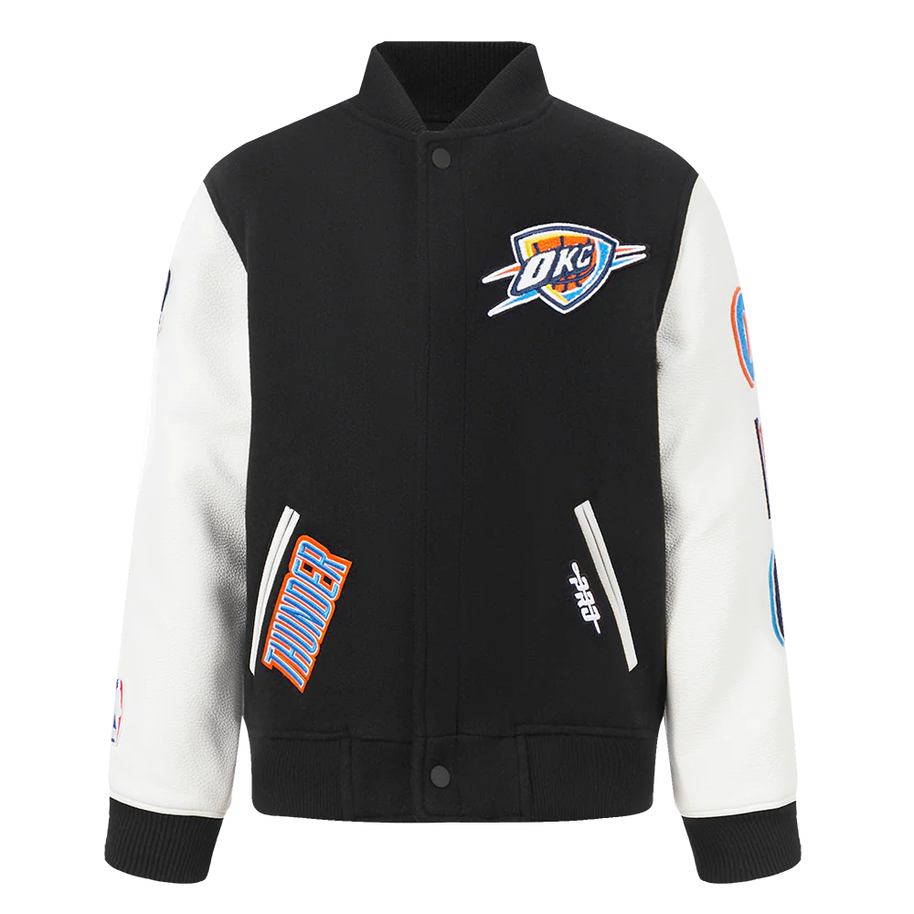 NBA OKLAHOMA CITY THUNDER CLASSIC LITTLE BOYS WOOL VARSITY JACKET (BLACK/WHITE)