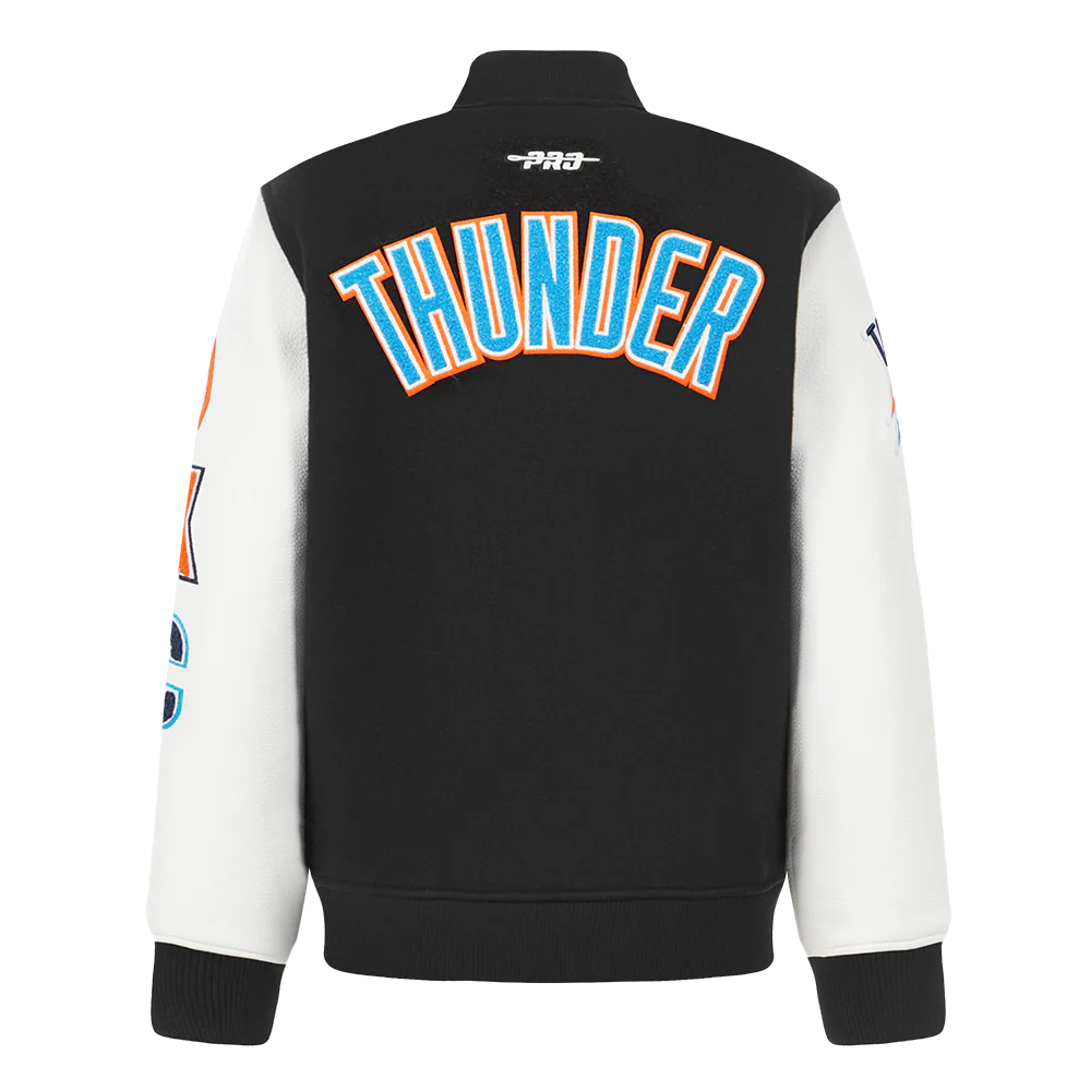 NBA OKLAHOMA CITY THUNDER CLASSIC LITTLE BOYS WOOL VARSITY JACKET (BLACK/WHITE) - Image 3