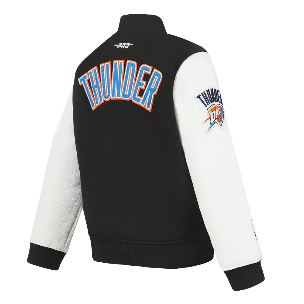 NBA OKLAHOMA CITY THUNDER CLASSIC LITTLE BOYS WOOL VARSITY JACKET (BLACK/WHITE) - Image 4