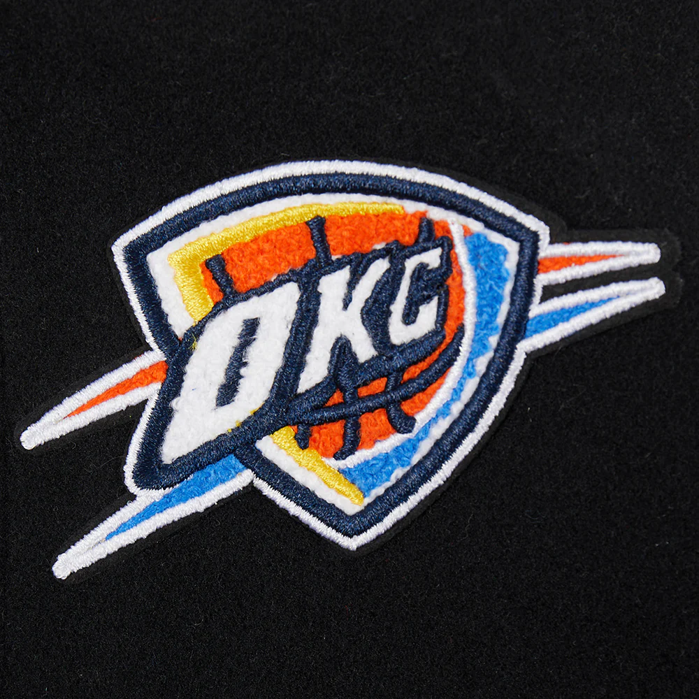 NBA OKLAHOMA CITY THUNDER CLASSIC LITTLE BOYS WOOL VARSITY JACKET (BLACK/WHITE) - Image 6