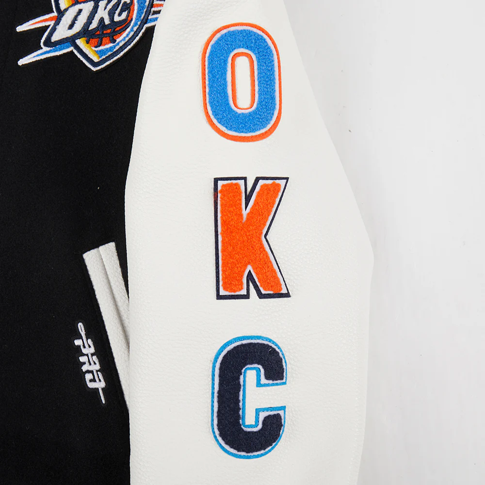 NBA OKLAHOMA CITY THUNDER CLASSIC LITTLE BOYS WOOL VARSITY JACKET (BLACK/WHITE) - Image 8
