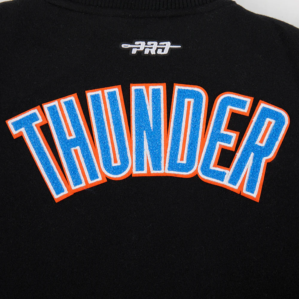 NBA OKLAHOMA CITY THUNDER CLASSIC LITTLE BOYS WOOL VARSITY JACKET (BLACK/WHITE) - Image 9