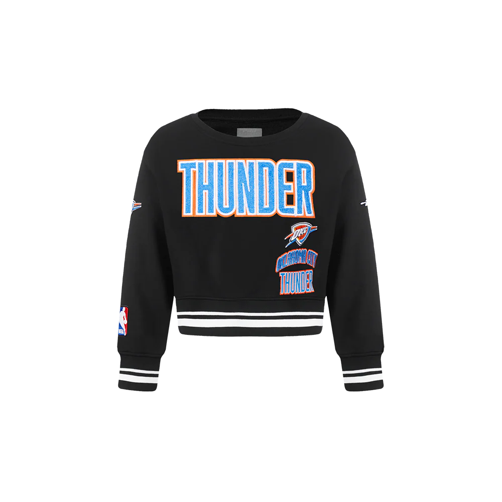 NBA OKLAHOMA CITY THUNDER RETRO CLASSIC LITTLE GIRLS RIB FLEECE CREWNECK (BLACK)