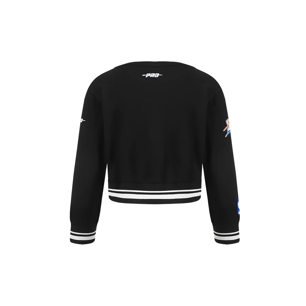 NBA OKLAHOMA CITY THUNDER RETRO CLASSIC LITTLE GIRLS RIB FLEECE CREWNECK (BLACK) - Image 3