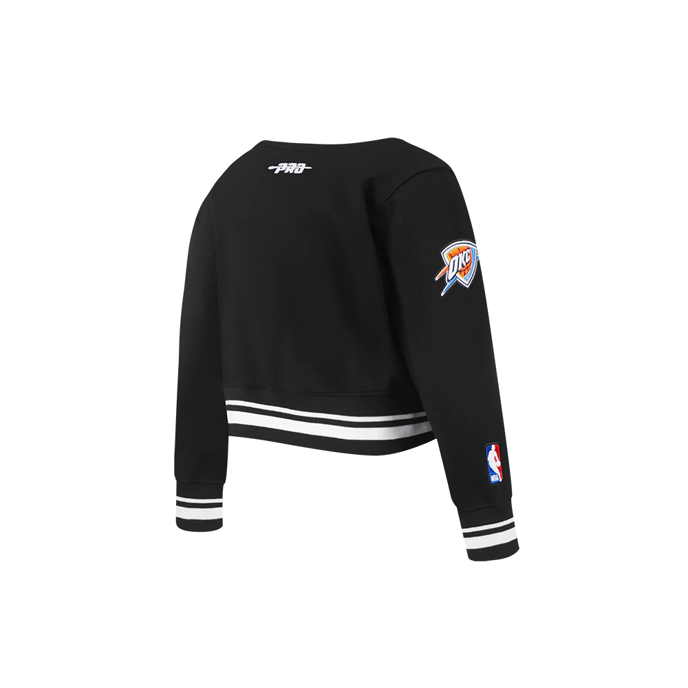NBA OKLAHOMA CITY THUNDER RETRO CLASSIC LITTLE GIRLS RIB FLEECE CREWNECK (BLACK) - Image 4