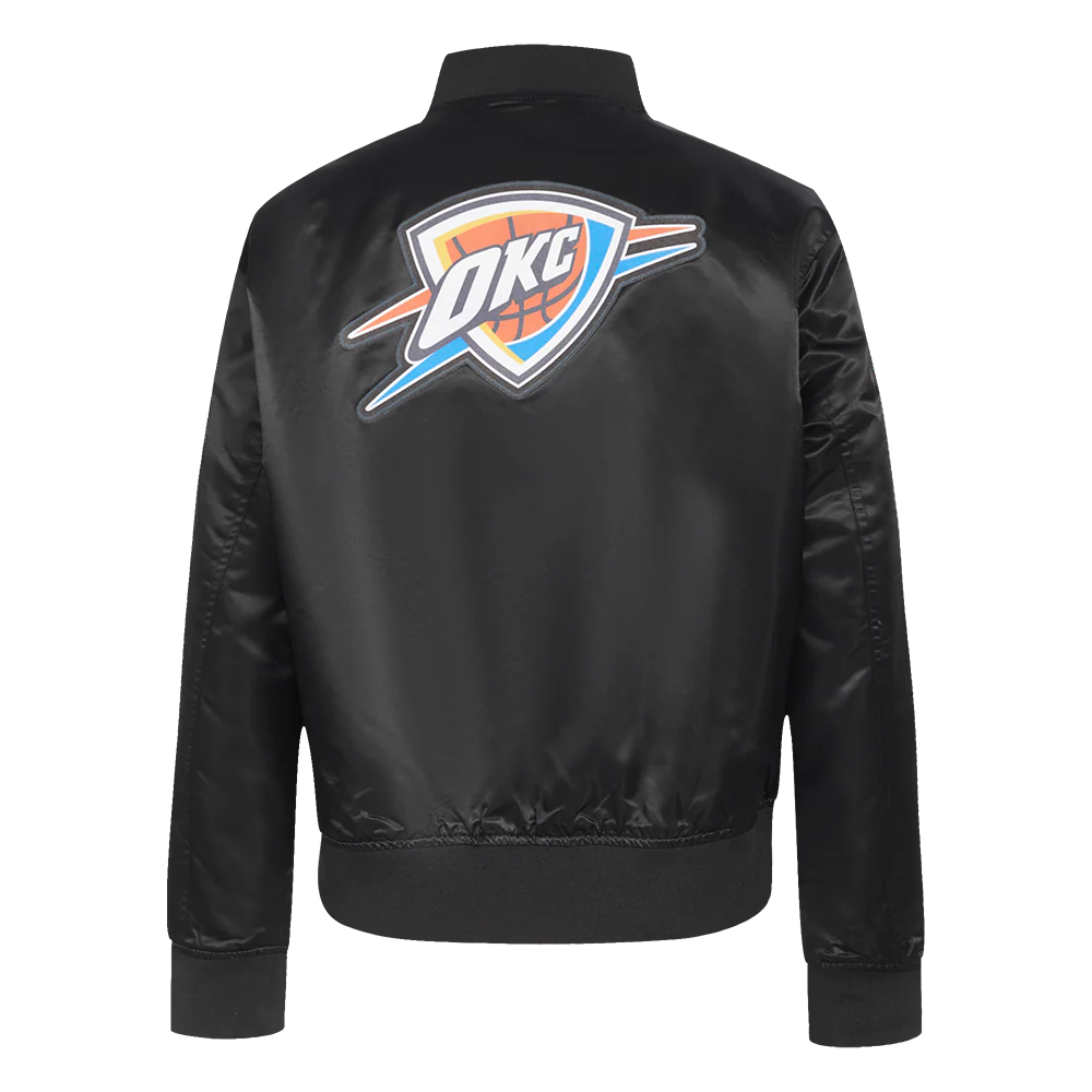 NBA OKLAHOMA CITY THUNDER CLASSIC WOMEN'S SATIN JACKET (BLACK) - Image 3