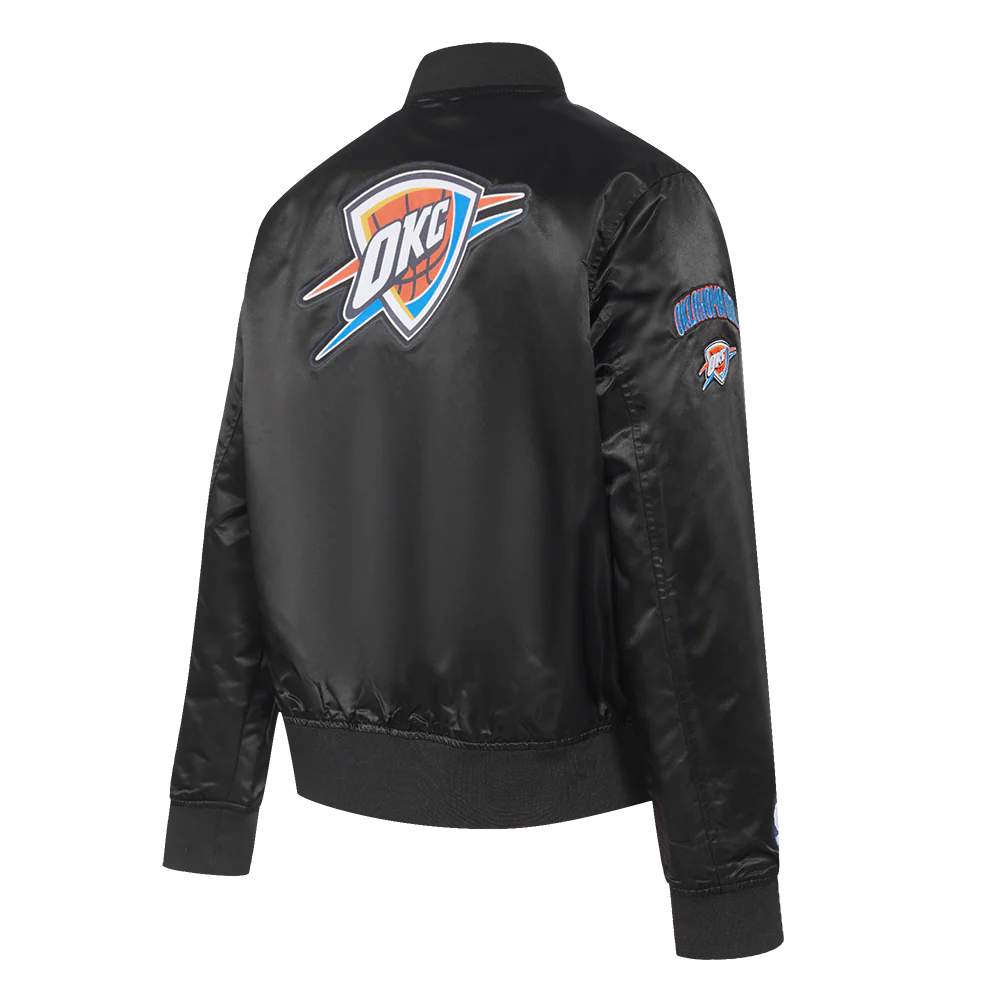 NBA OKLAHOMA CITY THUNDER CLASSIC WOMEN'S SATIN JACKET (BLACK) - Image 4