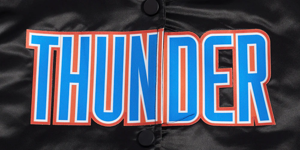 NBA OKLAHOMA CITY THUNDER CLASSIC WOMEN'S SATIN JACKET (BLACK) - Image 7