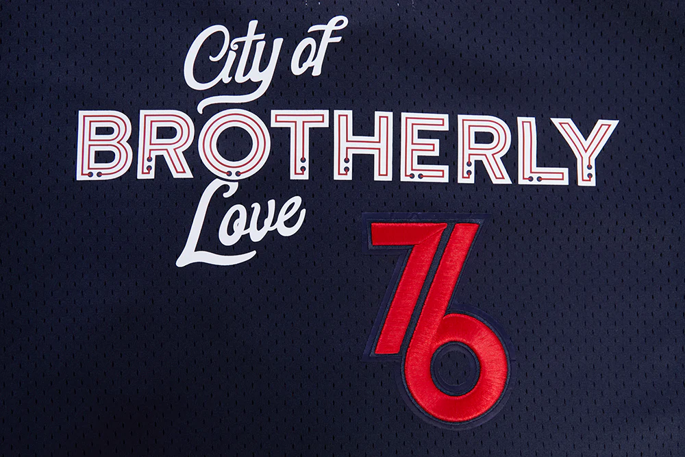 NBA PHILADELPHIA 76ERS CHEST CITY OF BROTHERLY LOVE MEN'S MESH BUTTON DOW (MIDNIGHT NAVY/RED) - Image 5