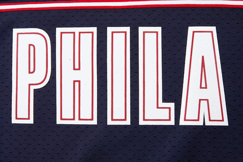 NBA PHILADELPHIA 76ERS CHEST CITY OF BROTHERLY LOVE MEN'S MESH BUTTON DOW (MIDNIGHT NAVY/RED) - Image 7