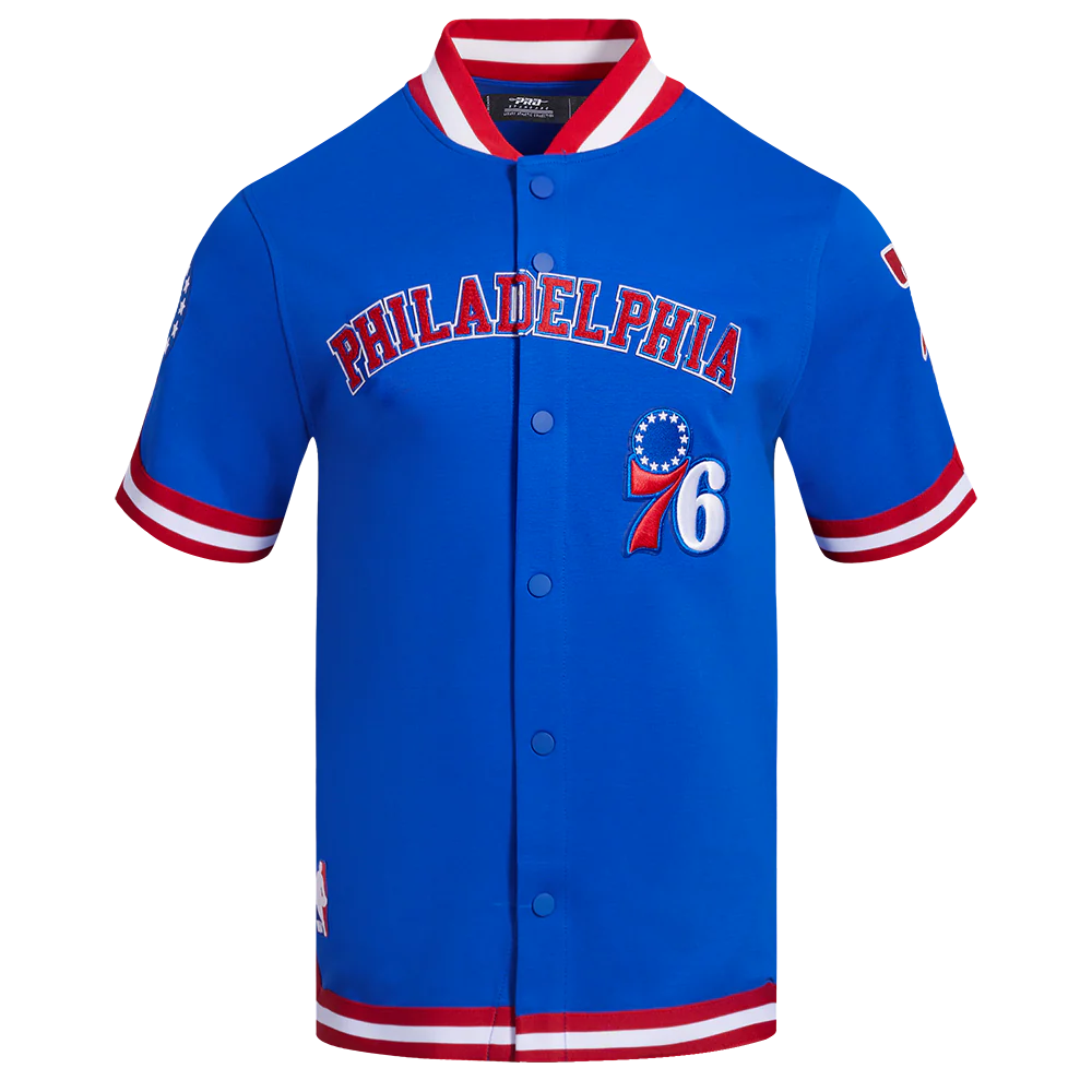 NBA PHILADELPHIA 76ers CLASSIC MEN'S PRO SS DOUBLE KNIT JACKET (ROYAL BLUE/RED)