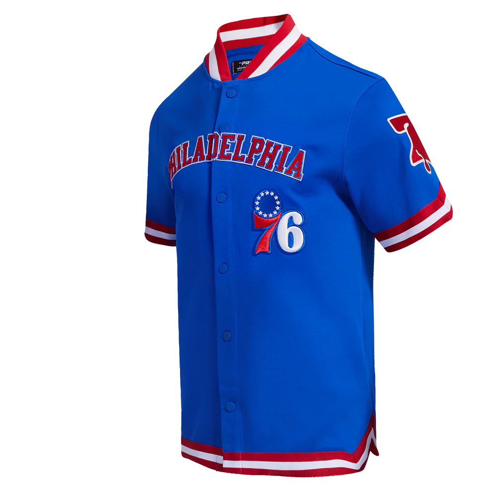 NBA PHILADELPHIA 76ers CLASSIC MEN'S PRO SS DOUBLE KNIT JACKET (ROYAL BLUE/RED) - Image 2