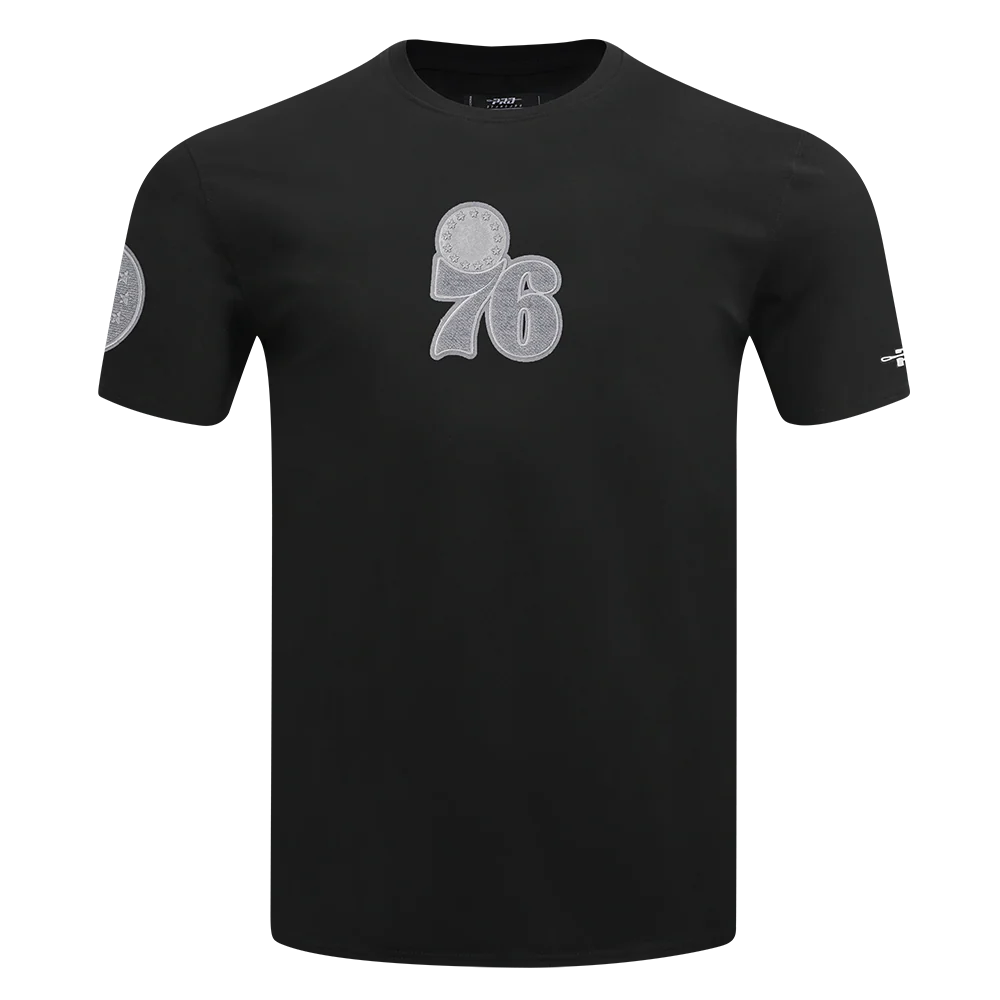 NBA PHILADELPHIA 76ERS REVERSE FRENCH TERRY MEN'S COTTON JERSEY DROP SHOULDER TEE (BLACK)
