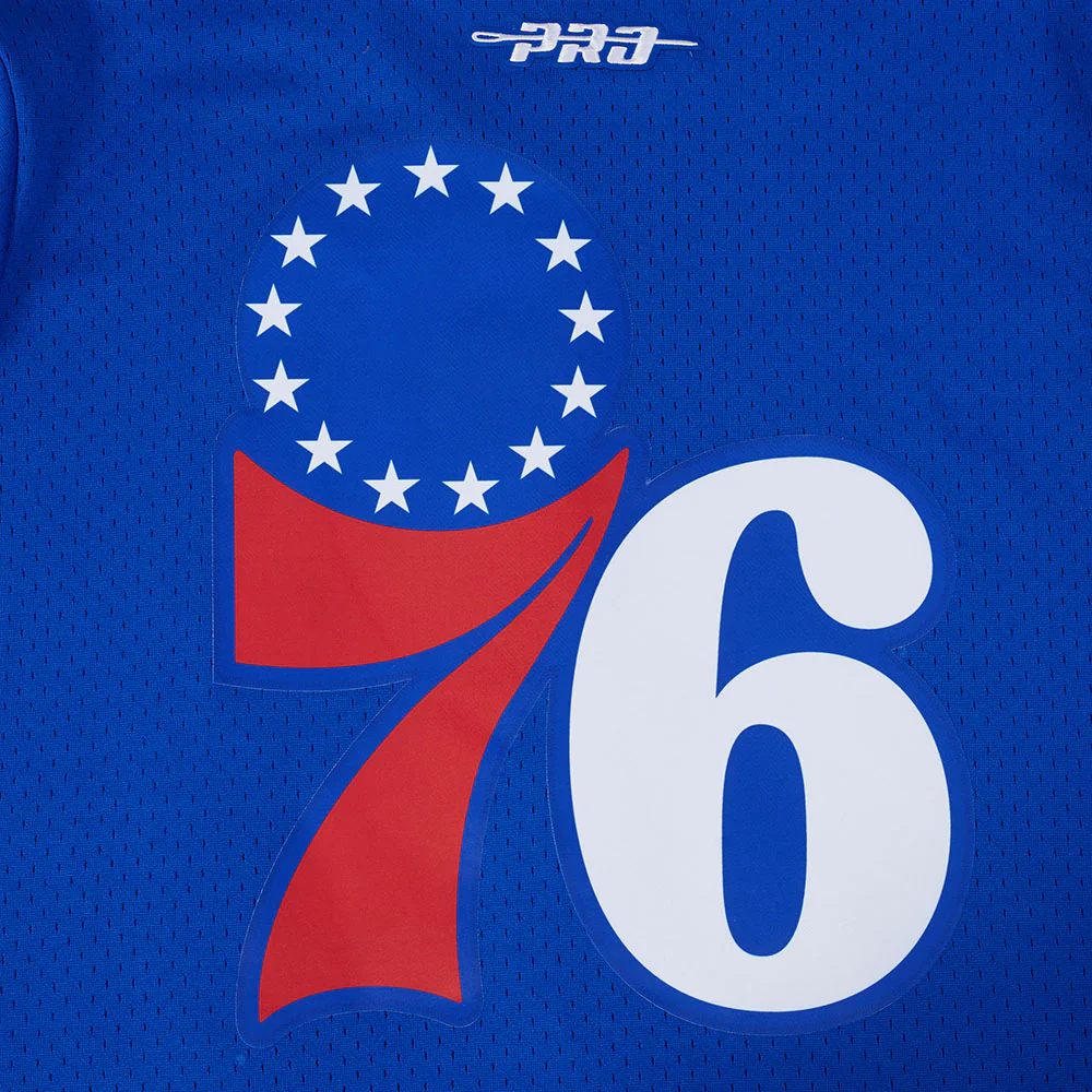 NBA PHILADELPHIA 76ERS JOEL EMBIID #21 CLASSIC MESH PNN MEN'S MESH BUTTON DOWN SHIRT (ROYAL BLUE/RED) - Image 10