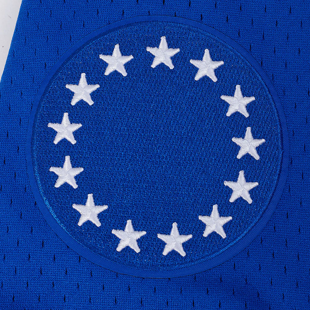 NBA PHILADELPHIA 76ERS JOEL EMBIID #21 CLASSIC MESH PNN MEN'S MESH BUTTON DOWN SHIRT (ROYAL BLUE/RED) - Image 5