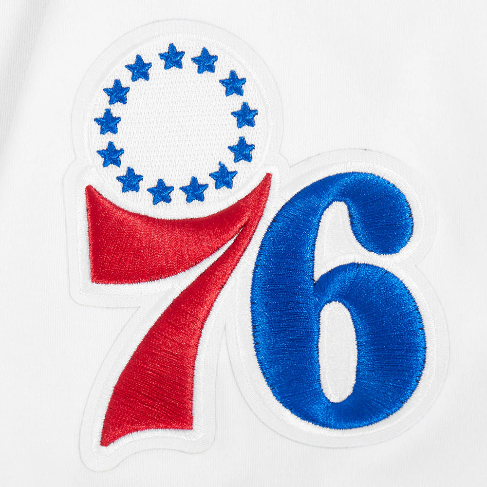 NBA PHILADELPHIA 76ERS CLASSIC CHENILLE MEN'S SHORT SLEEVE PULLOVER HOODIE (WHITE/ROYAL BLUE) - Image 6