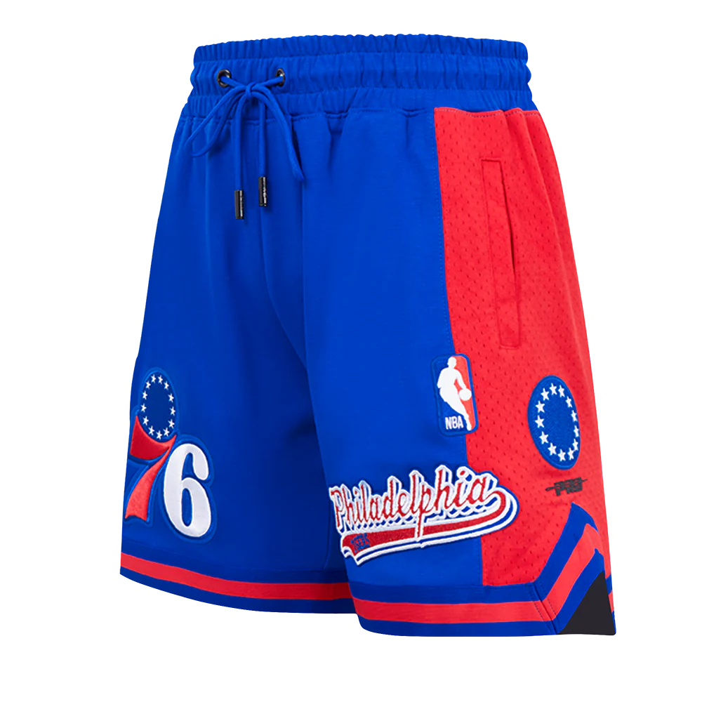 NBA PHILADELPHIA 76ers SCRIPT TAIL MEN'S DOUBLE KNIT 2.0 SHORT (ROYAL BLUE/RED)