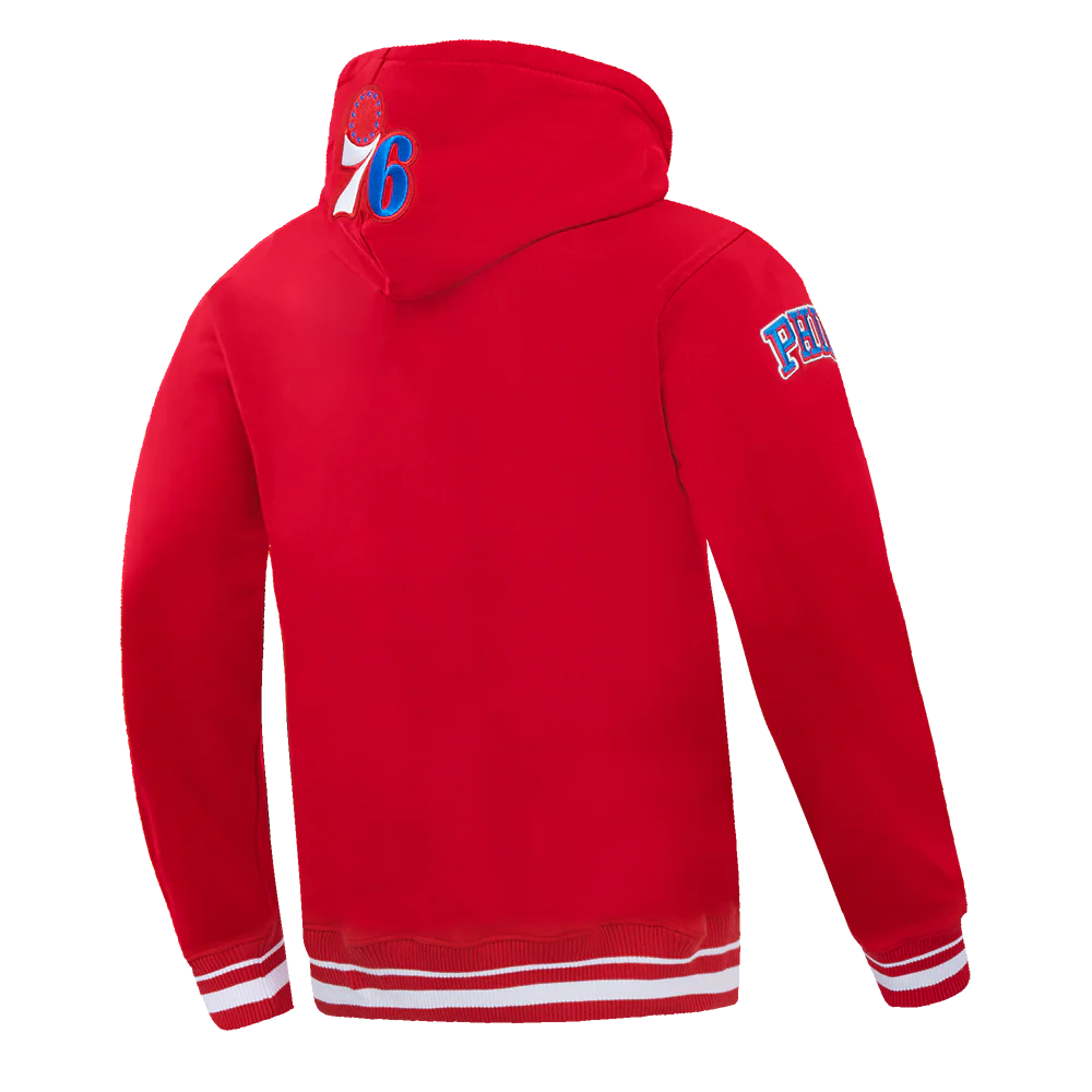 NBA PHILADELPHIA 76ers SCRIPT TAIL MEN'S RIB FLEECE PULLOVER HOODIE (RED) - Image 4