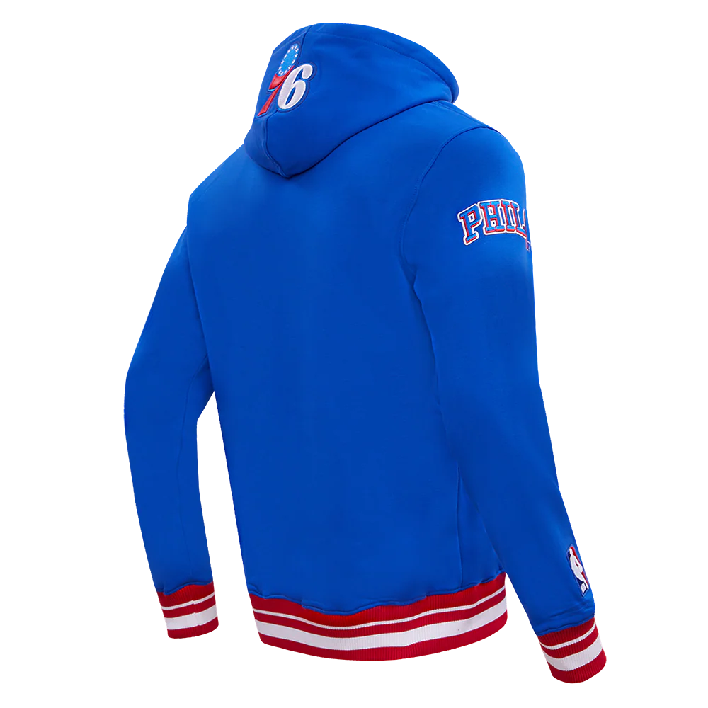 NBA PHILADELPHIA 76ers SCRIPT TAIL MEN'S RIB FLEECE PULLOVER HOODIE (ROYAL BLUE/RED) - Image 4