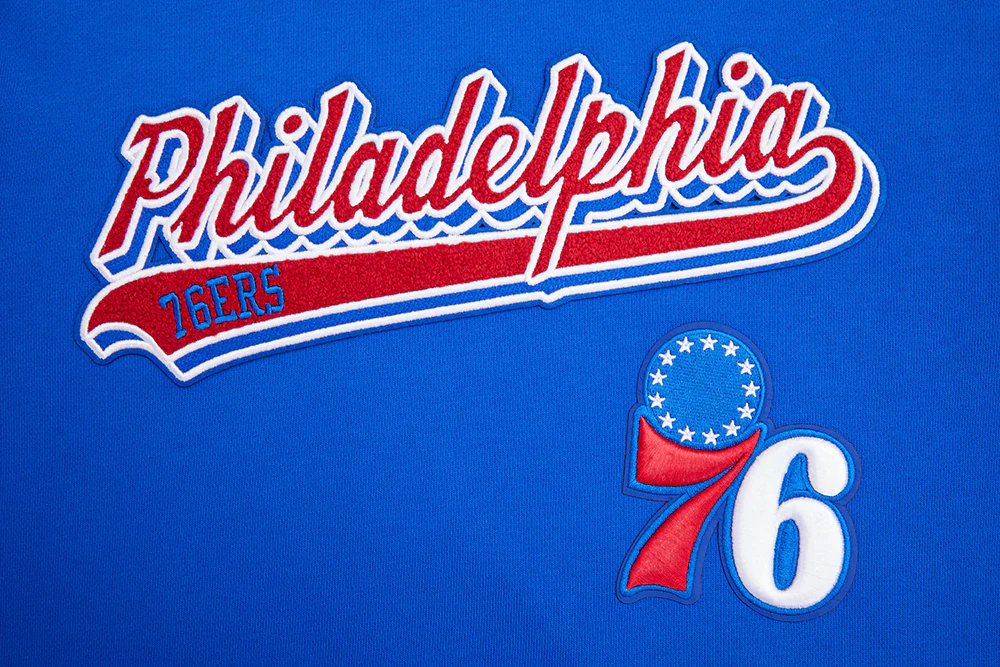 NBA PHILADELPHIA 76ers SCRIPT TAIL MEN'S RIB FLEECE PULLOVER HOODIE (ROYAL BLUE/RED) - Image 6