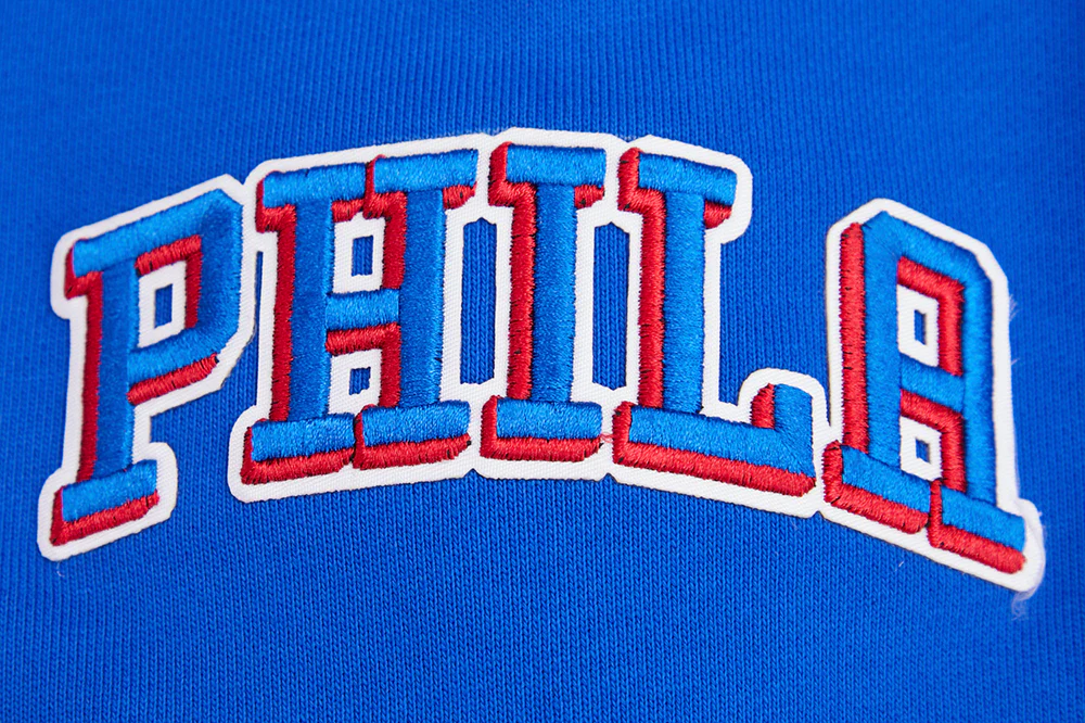 NBA PHILADELPHIA 76ers SCRIPT TAIL MEN'S RIB FLEECE PULLOVER HOODIE (ROYAL BLUE/RED) - Image 8