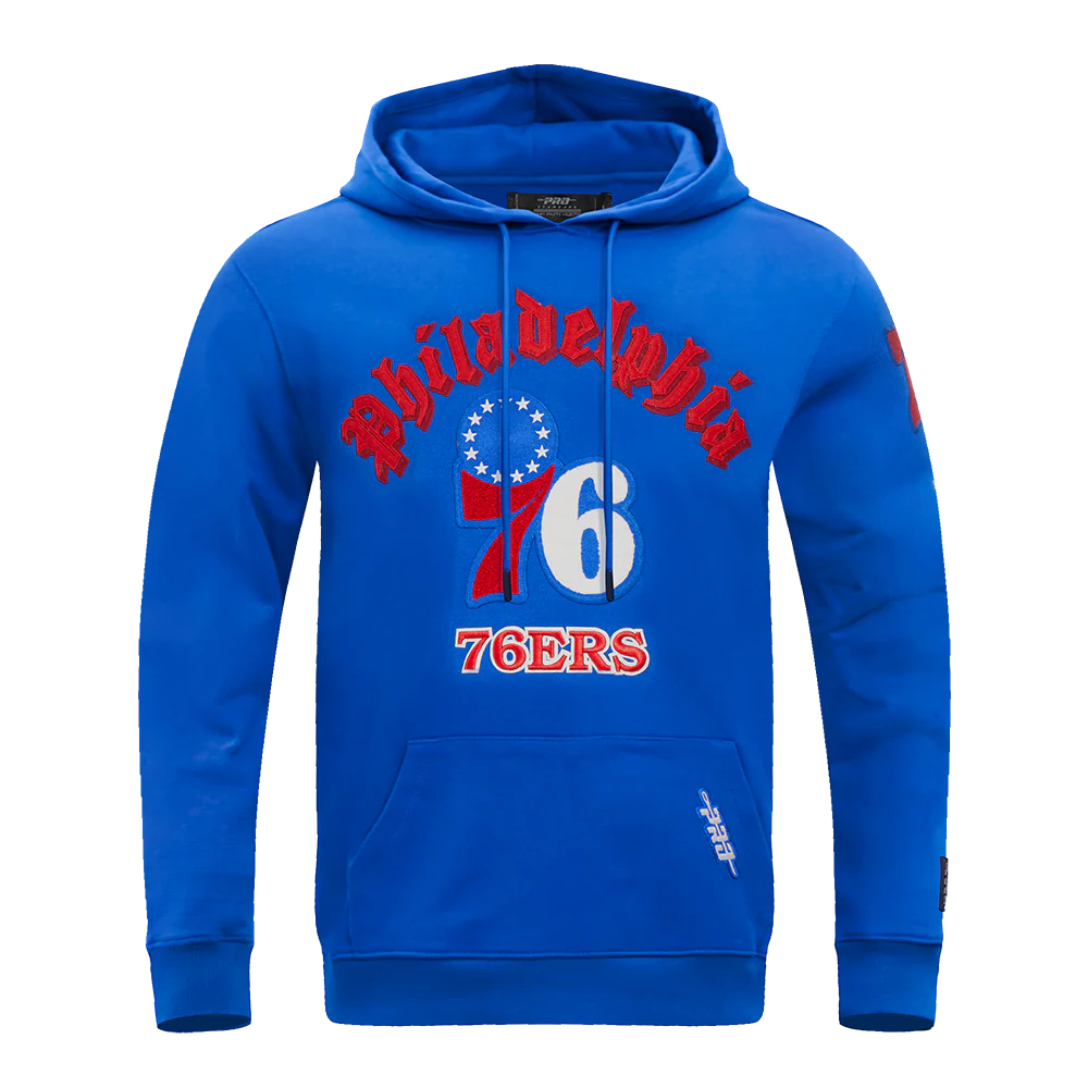 NBA PHILADELPHIA 76ERS OLD ENGLISH MEN'S PULLOVER HOODIE (ROYAL BLUE) - Image 3