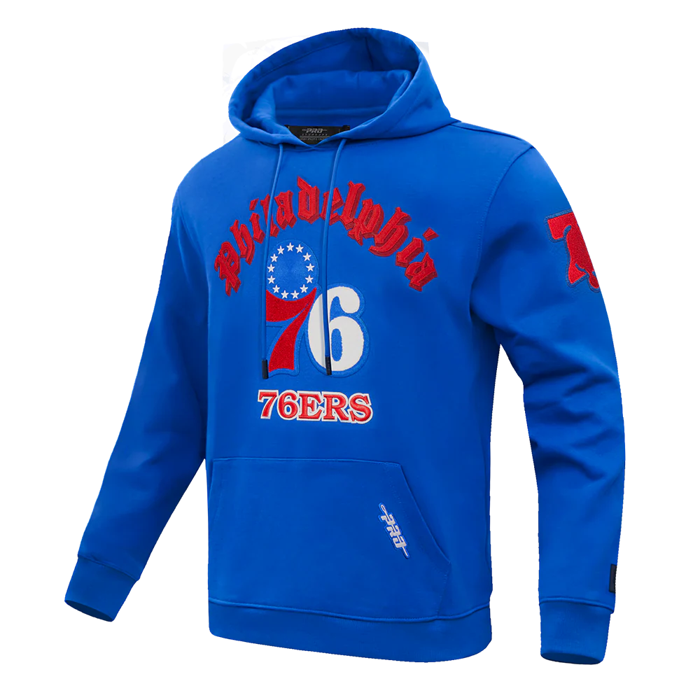 NBA PHILADELPHIA 76ERS OLD ENGLISH MEN'S PULLOVER HOODIE (ROYAL BLUE) - Image 4