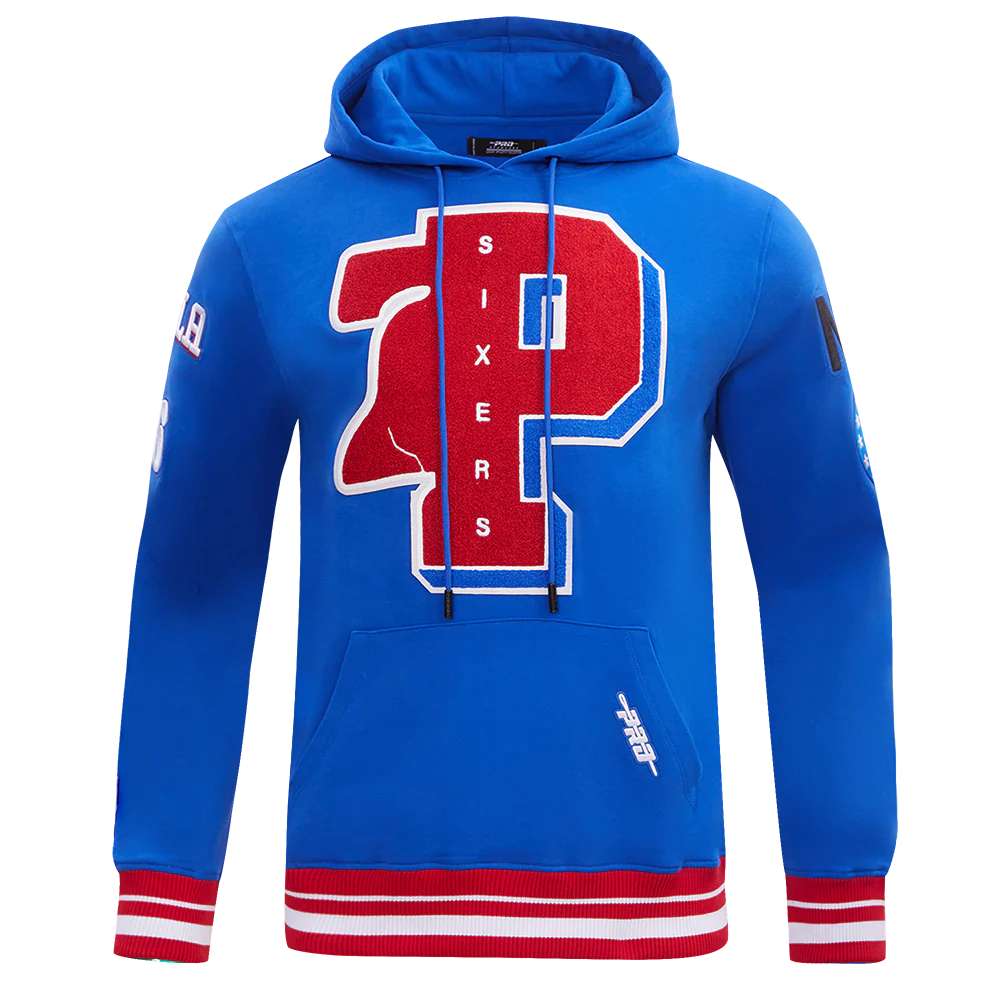 NBA PHILADELPHIA 76ERS MASHUP MEN'S RIB PULLOVER HOODIE (ROYAL BLUE/RED)